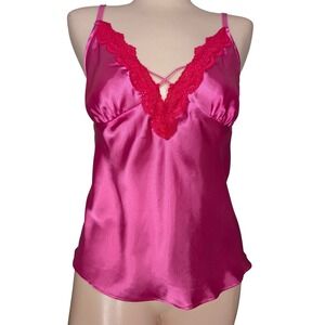 Pink Satin Babydoll Cami Top Large Lace Coquette Fairy 90s Y2K Lingerie Romantic
